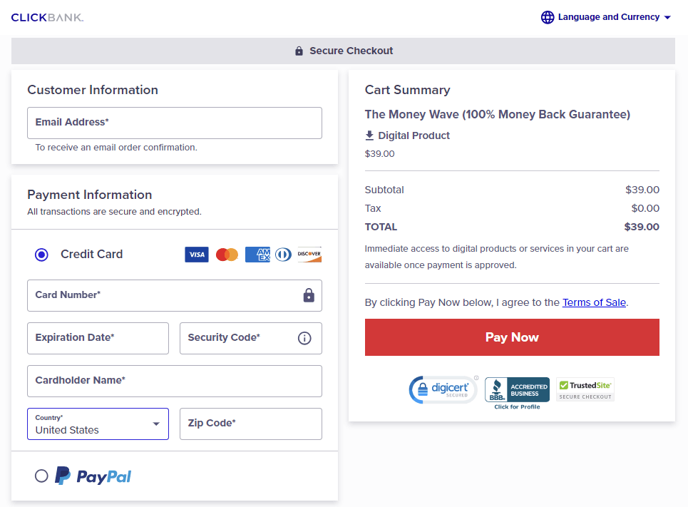 The Money Wave Checkout Page